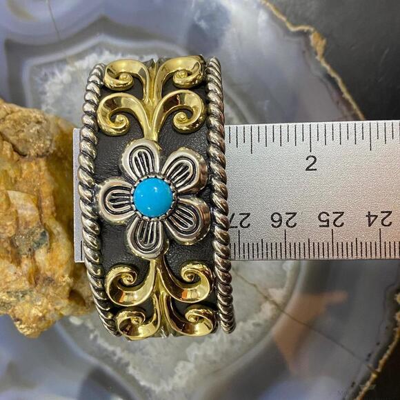 Carolyn Pollack Sterling, Brass, Leather Band 1 Turquoise Bracelet For Women - Picture 10 of 10